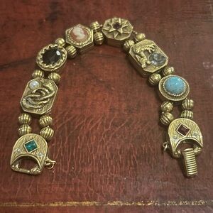 Vintage Goldette N.Y. Victorian Revival Slide Charm Bracelet No Safety Chain
